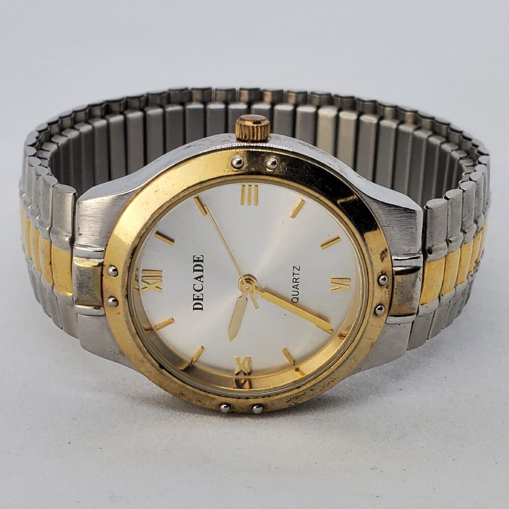 Decade 36MM Women's Watch Gray Dial Two Tone Expandable Band‎ 6.25" New Battery